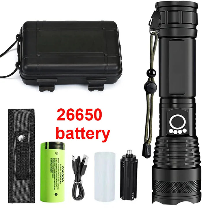 High-Power Rechargeable LED Tactical Flashlight with Zoom for Outdoors