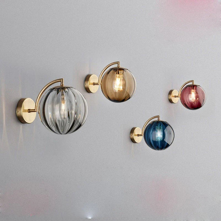 Contemporary Glass Ball Wall Light | Brass & Tinted Glass Finish