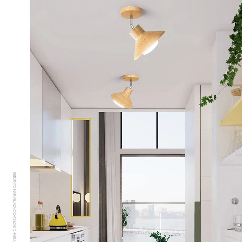 Natural Timber Cone Ceiling Lamp | Nordic Style Lighting