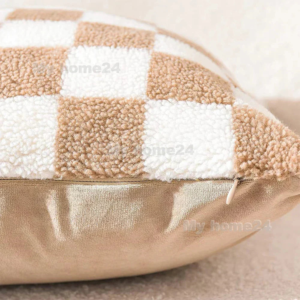 Checkerboard Faux Fur Pillowcase for Cozy Home Decor-Orizon Depot