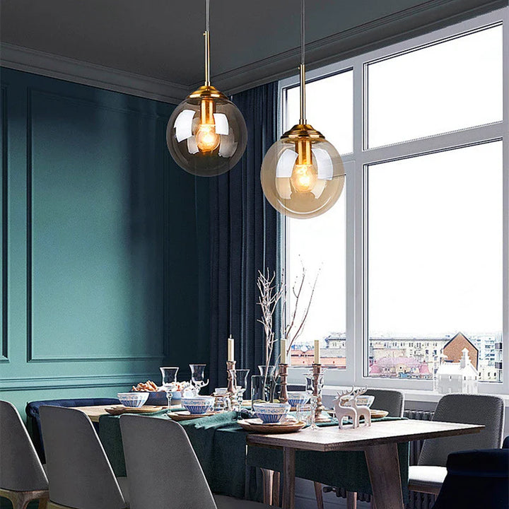 Nordic Glass Globe Pendant Light in Amber, Smoke Grey, Clear