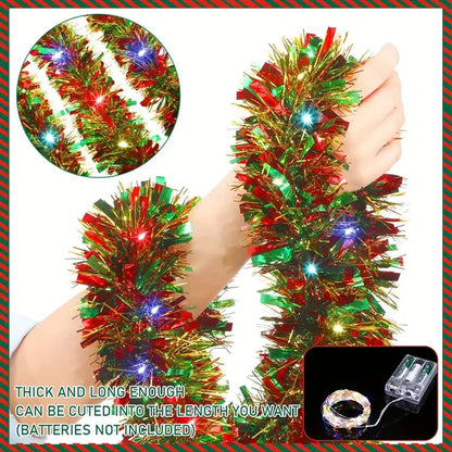 Christmas's Metallic Tinsel Garland with LED Lights for Home Decor