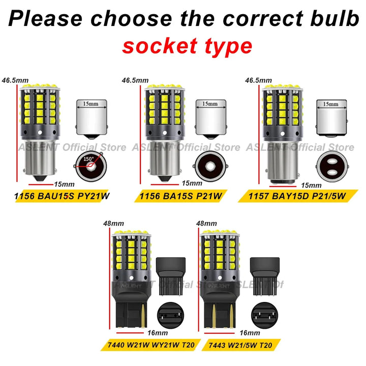 LED Signal Light Reverse Brake Bulbs 12V 2-Pack Multiple Sizes