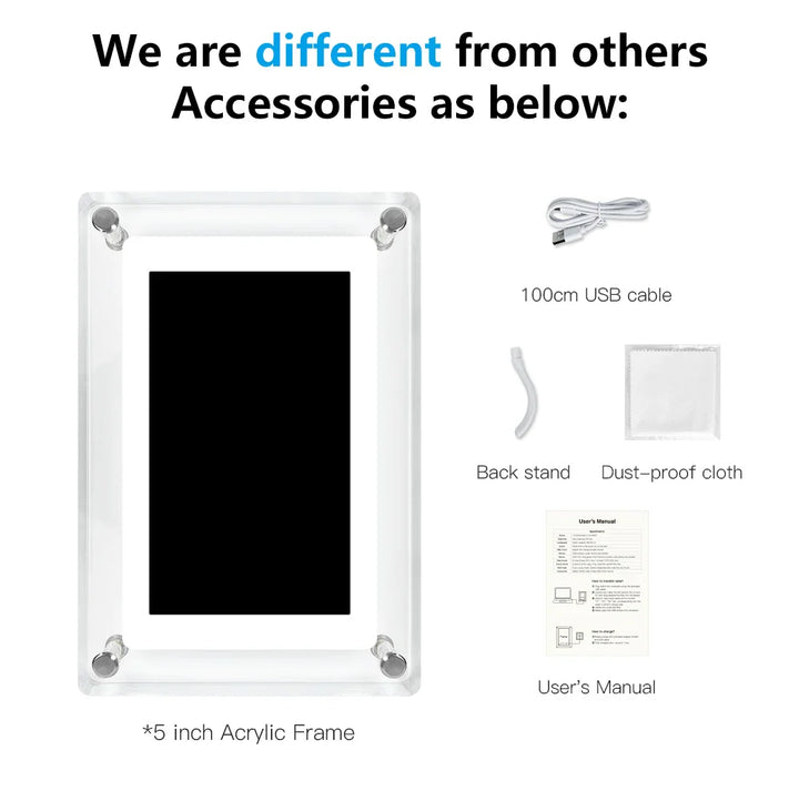 Portable Acrylic Digital Photo Frame with IPS Display and Battery