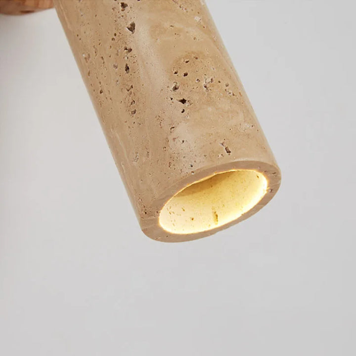 Wabi-Sabi Wall Lamp | Travertine and Wood Lighting Fixture