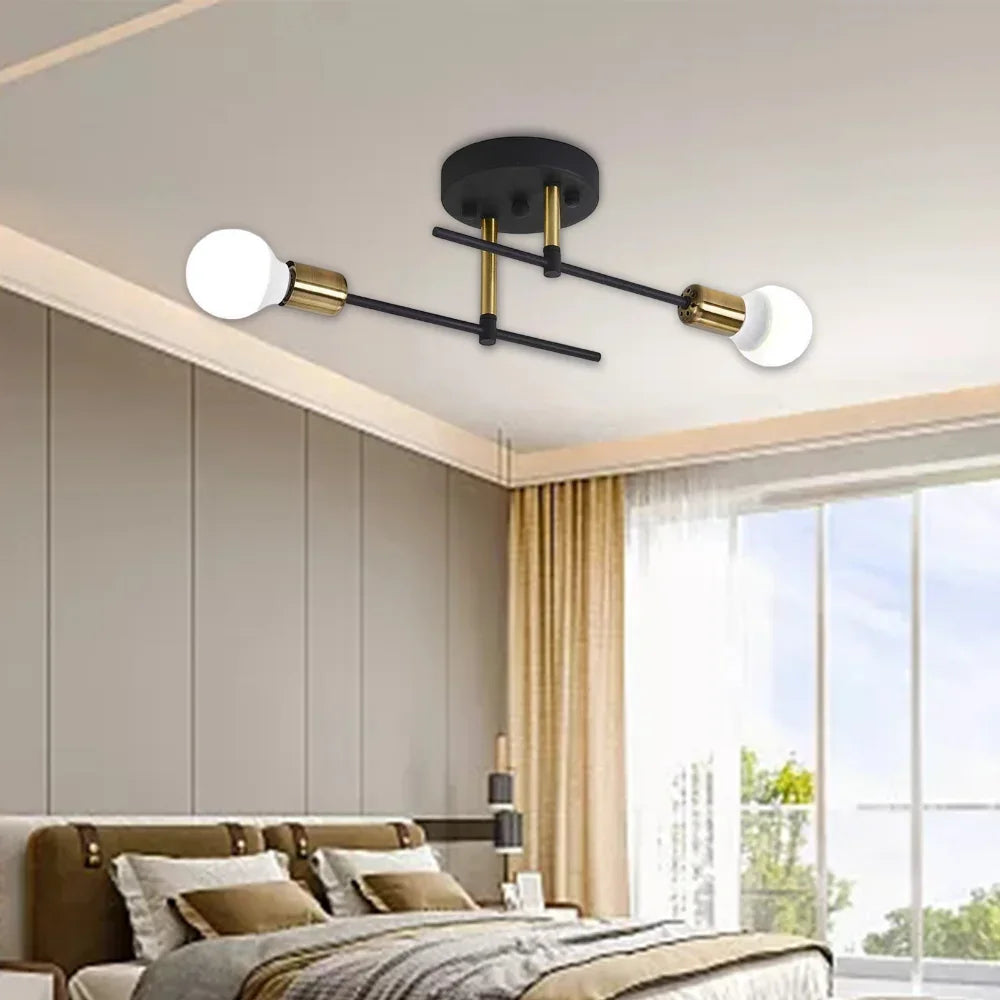 Contemporary 2-Light Ceiling Fixture | Black and Gold Flush Mount Light