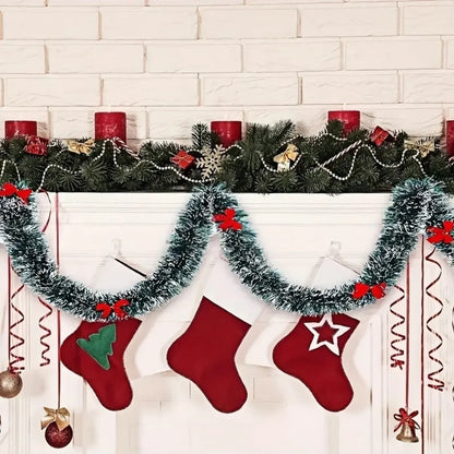 Christmas's 2/4/6/10M Green Tinsel Ribbons with Bow for Holiday Decor