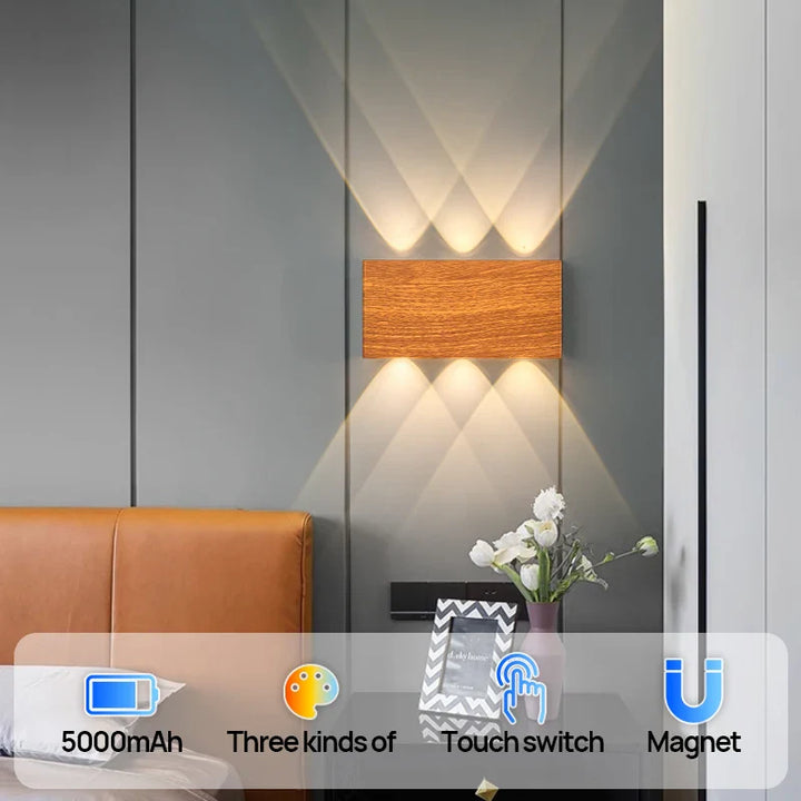 Rechargeable Wall Lamp | Minimalist Wood-Grain Style