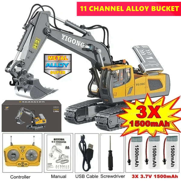 Remote Control 4WD Excavator Dump Truck Bulldozer Toy for Kids