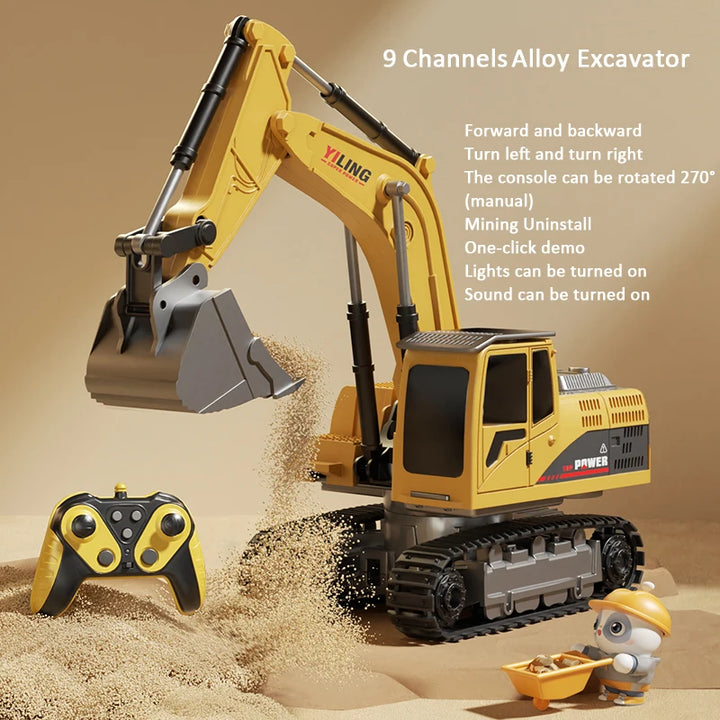 Remote Control Excavator Toy Car with Lights & Sound for Kids