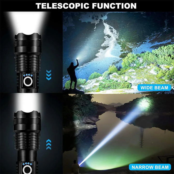 High-Power Rechargeable LED Tactical Flashlight with Zoom for Outdoors