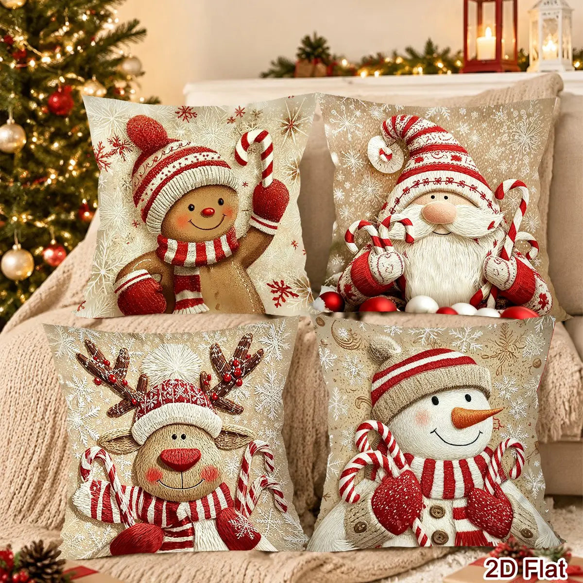 Christmas's 4pcs Gnome Gingerbread Man Throw Pillow Covers
