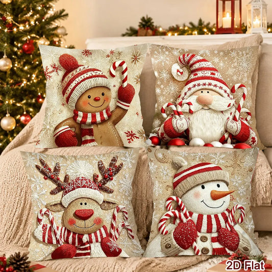 Christmas's 4pcs Gnome Gingerbread Man Throw Pillow Covers
