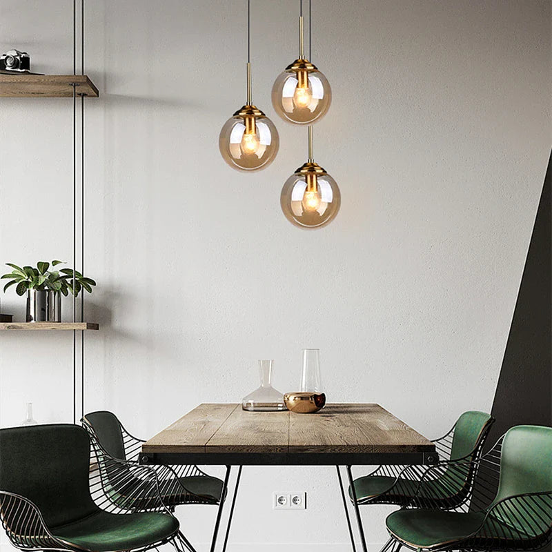 Nordic Glass Globe Pendant Light in Amber, Smoke Grey, Clear