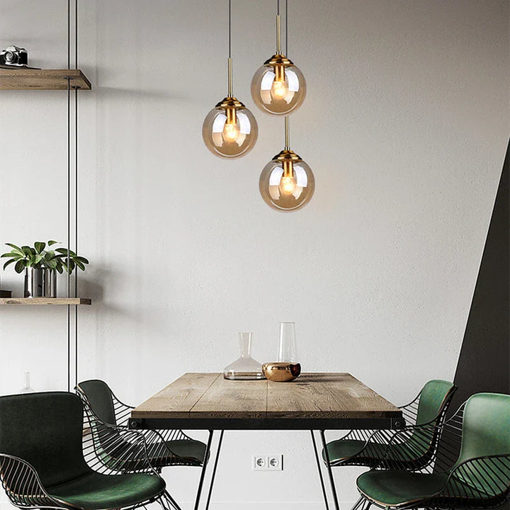 Nordic Glass Globe Pendant Light in Amber, Smoke Grey, Clear