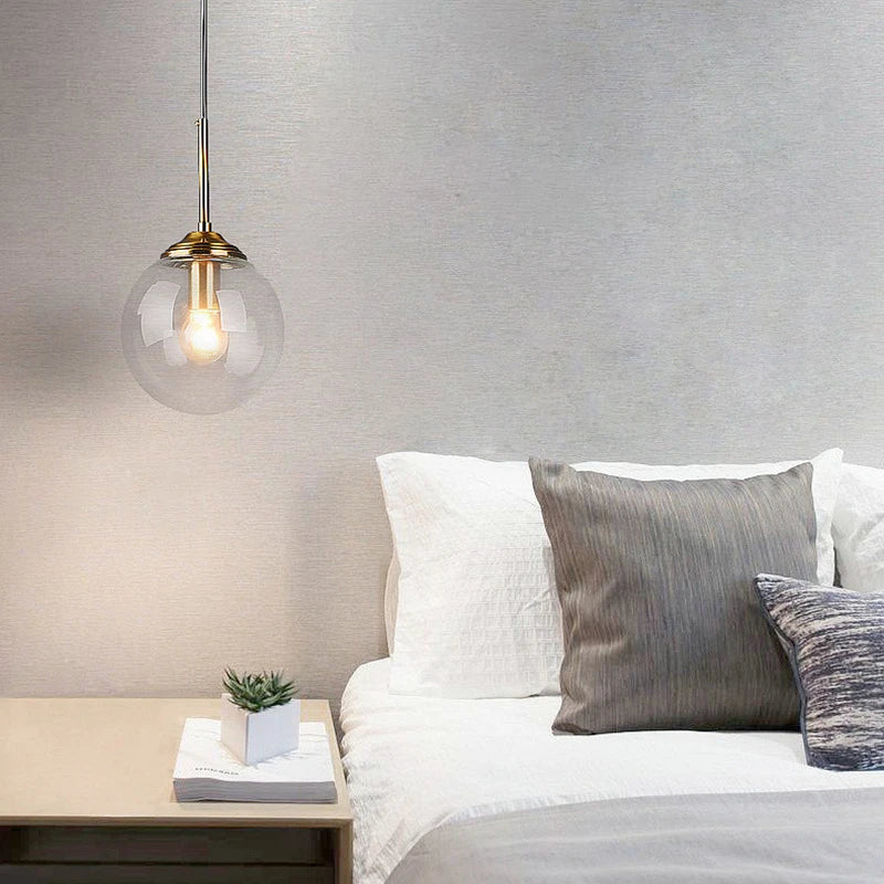 Nordic Glass Globe Pendant Light in Amber, Smoke Grey, Clear