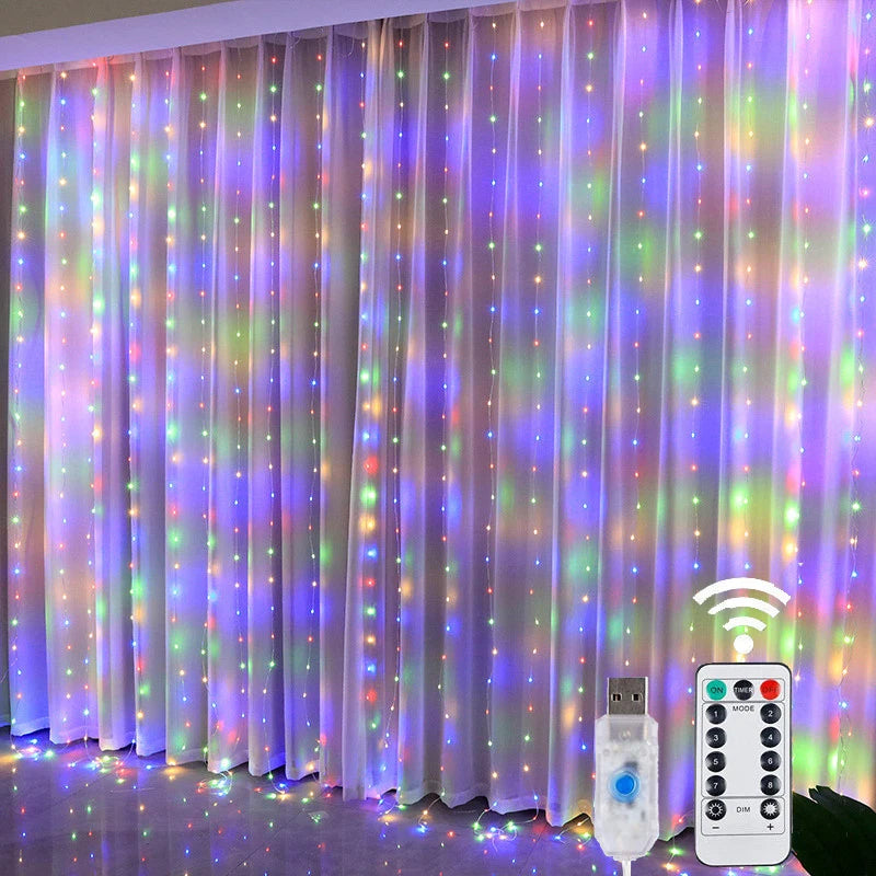 Christmas's LED Fairy String Curtain Lights with Remote - 8 Modes for