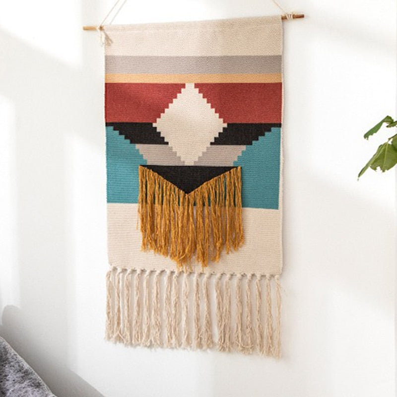 Bohemian Macrame Wall Tapestry, Handcrafted Cotton Linen Decor-Orizon Depot