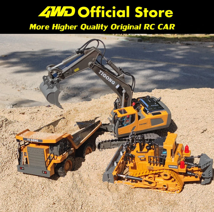 Remote Control 4WD Excavator Dump Truck Bulldozer Toy for Kids