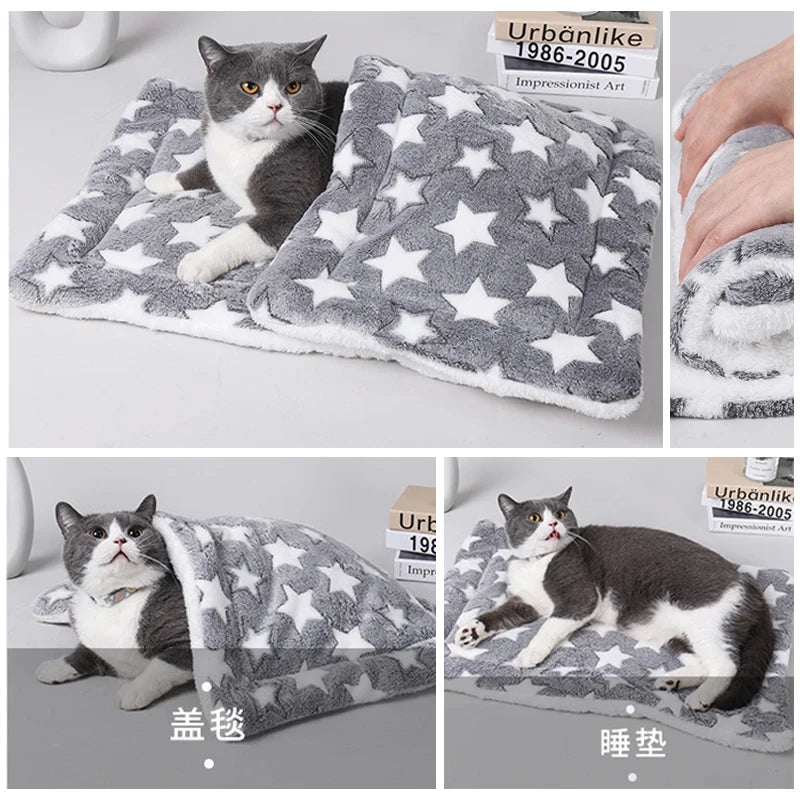 Cozy Flannel Pet Sleeping Mat for Dogs and Cats - Winter Bed Cushion