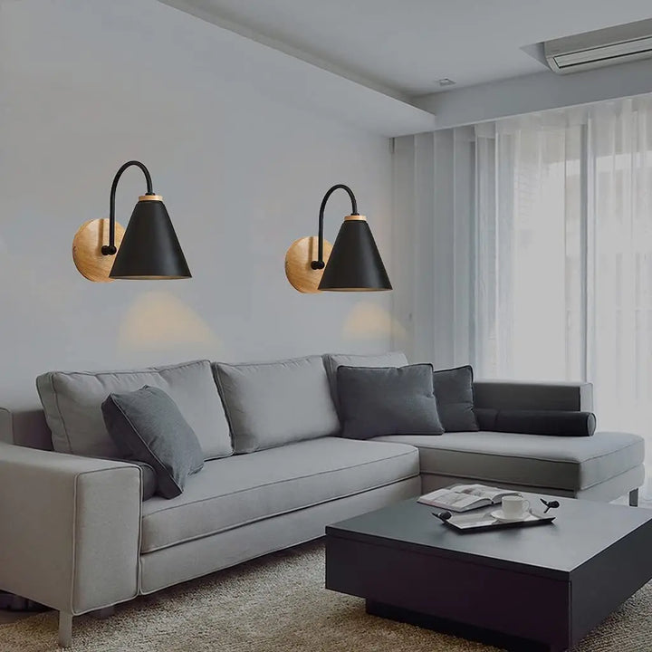 Scandinavian Wood and Iron Wall Light Fixture