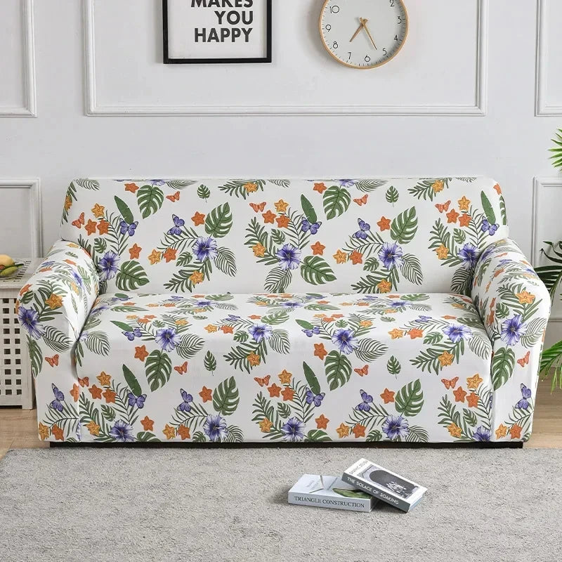 Elastic Flower Printed Sofa Cover - Spandex Furniture Protector for Home