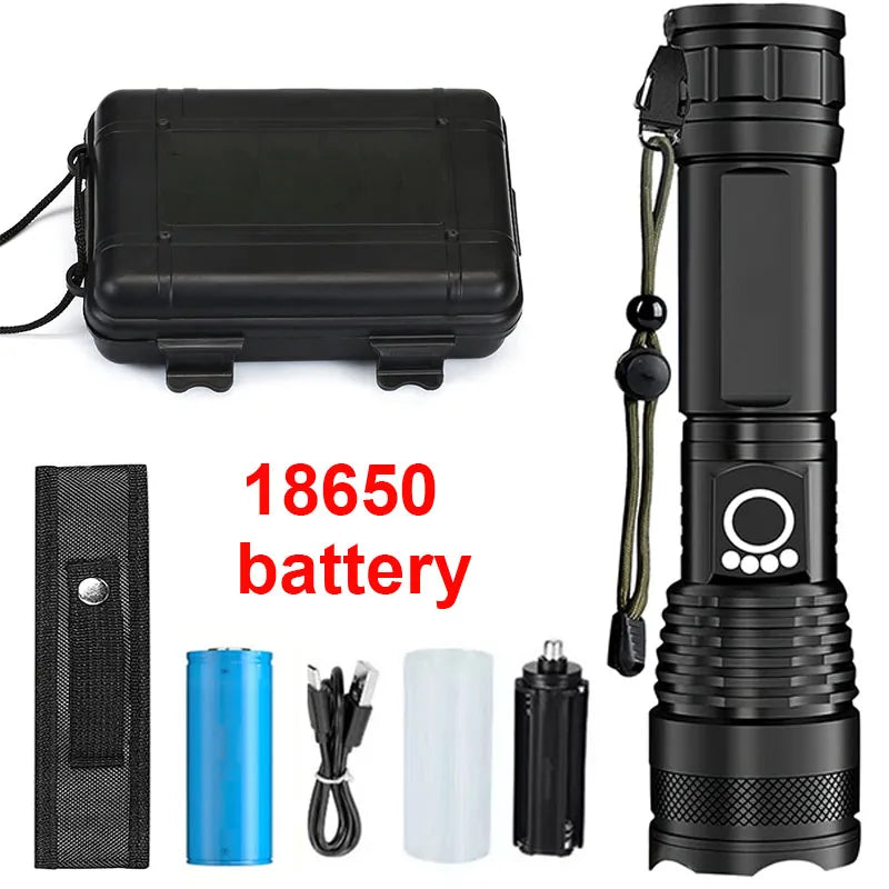 High-Power Rechargeable LED Tactical Flashlight with Zoom for Outdoors