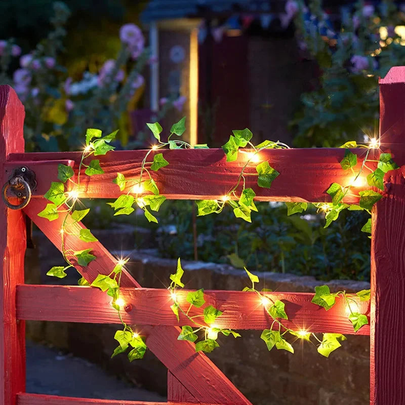 Christmas's + Battery-Powered Green Leaf Fairy Lights for Home Decor