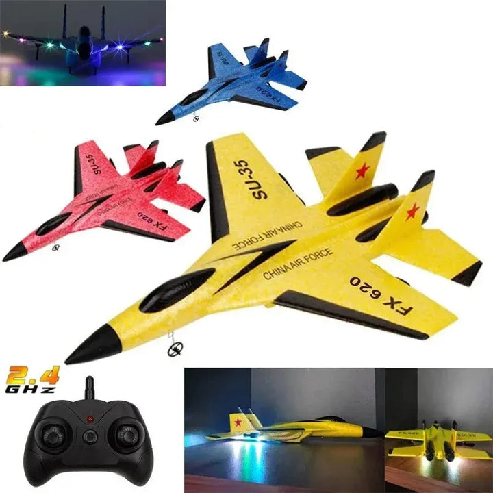 Remote Control Glider Plane with LED Lights - Foam Toy for Kids