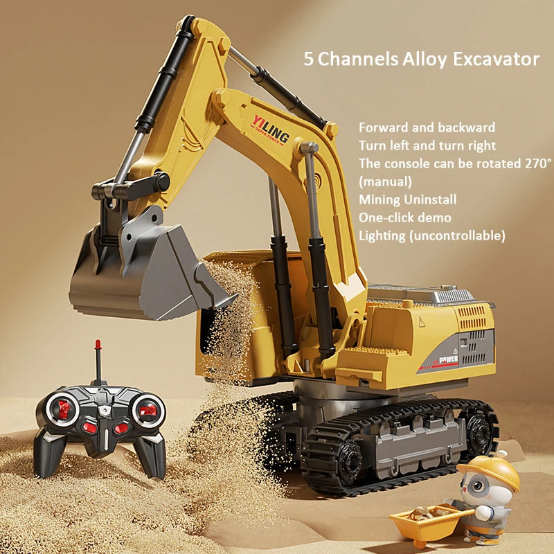 Remote Control Excavator Toy Car with Lights & Sound for Kids