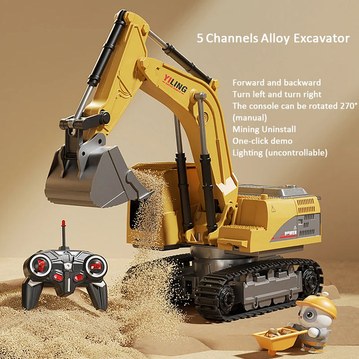 Remote Control Excavator Toy Car with Lights & Sound for Kids