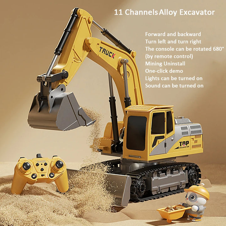 Remote Control Excavator Toy Car with Lights & Sound for Kids