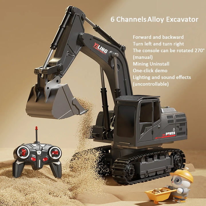 Remote Control Excavator Toy Car with Lights & Sound for Kids