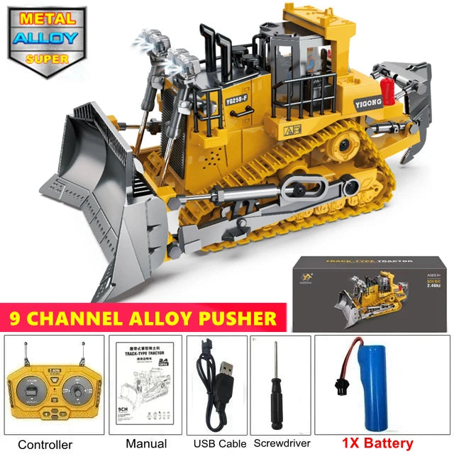 Remote Control 4WD Excavator Dump Truck Bulldozer Toy for Kids