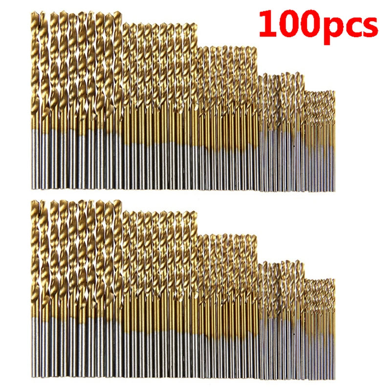 Titanium Coated HSS Drill Bits Set - 100/50 Pcs High Speed Steel Tools