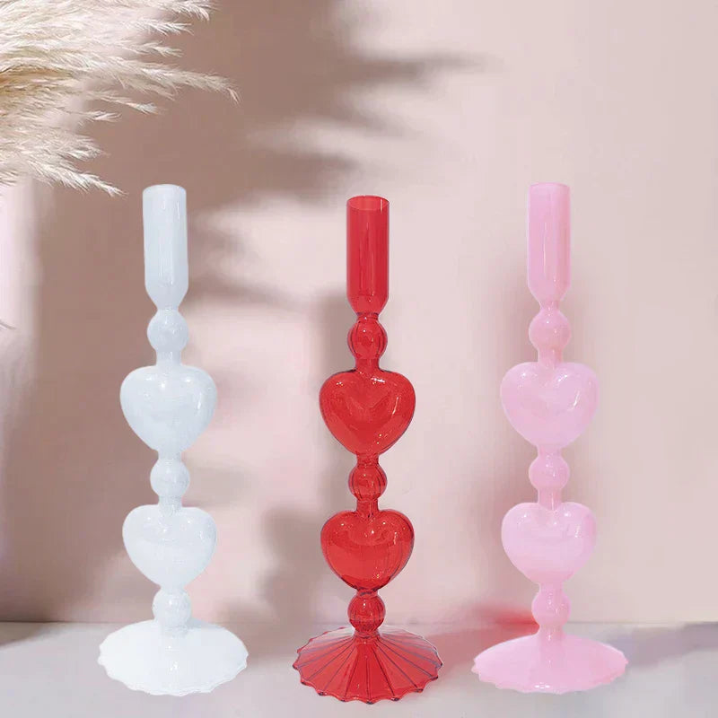Retro Heart-Shaped Glass Candle Holder for Weddings & Home Decor-Orizon Depot