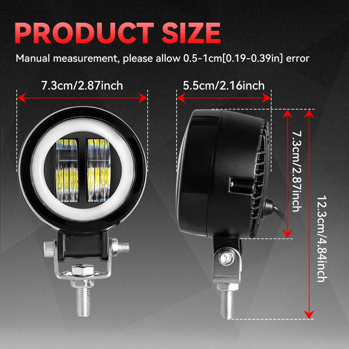 20W 3-Inch Motorcycle LED Angel Eye Work Fog Light Bar for Offroad Use