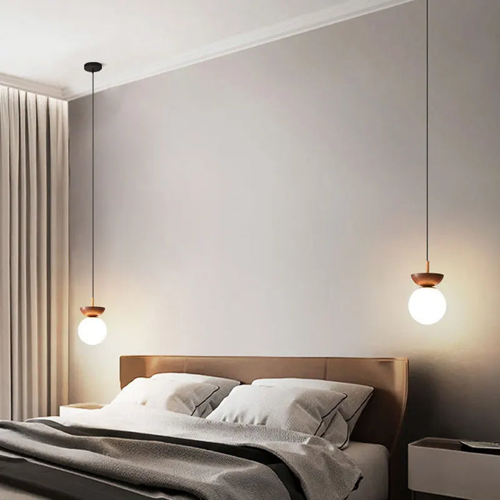Nordic Glass Ball Ceiling and Pendant Light with Wood Finish