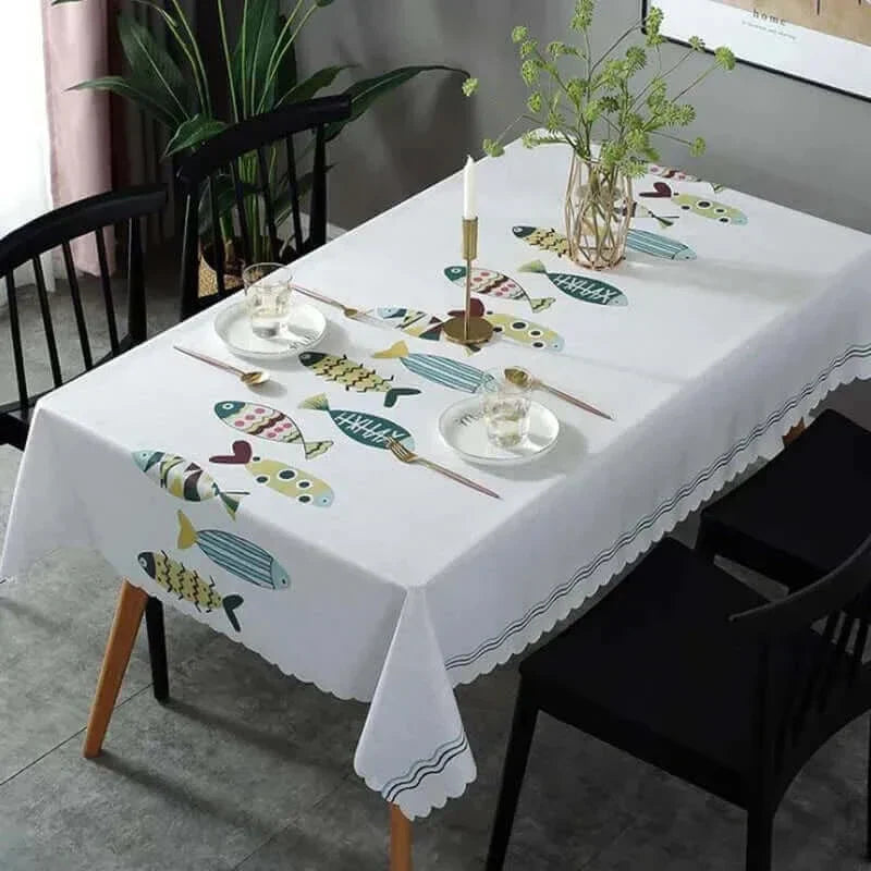 Rectangular Stain-Resistant Tablecloth with Aquatic Design-Orizon Depot