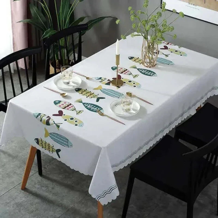 Rectangular Stain-Resistant Tablecloth with Aquatic Design-Orizon Depot