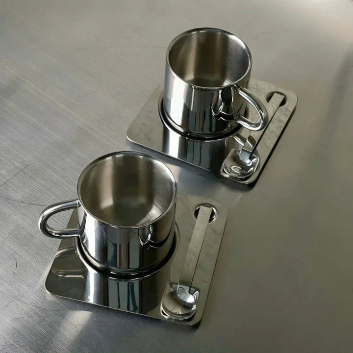 Stainless Steel Coffee Cup with Tray - Durable and Stylish Set-Orizon Depot