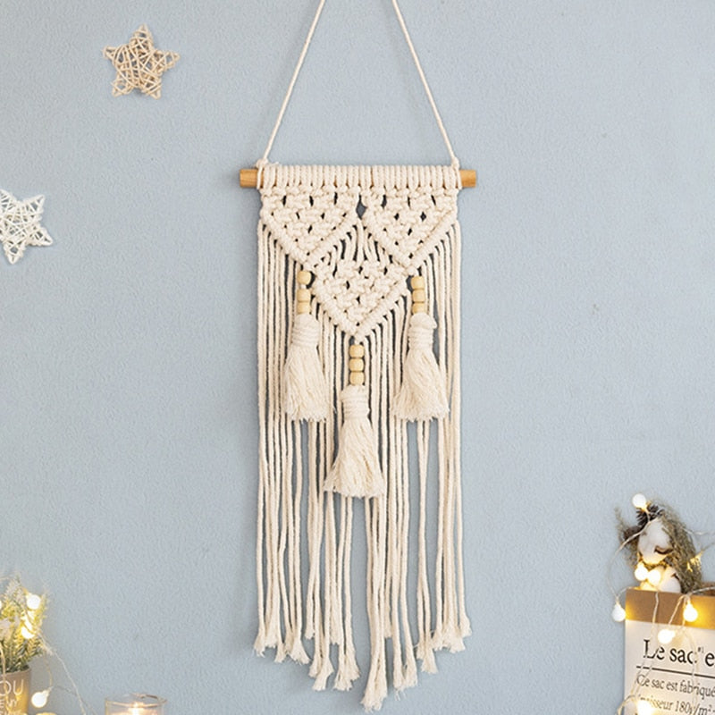 Bohemian Macrame Wall Tapestry, Handcrafted Cotton Linen Decor-Orizon Depot