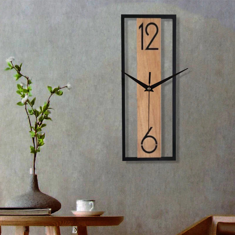 Sleek Rectangular Wall Clock with Slim Wood Grain Frame Design