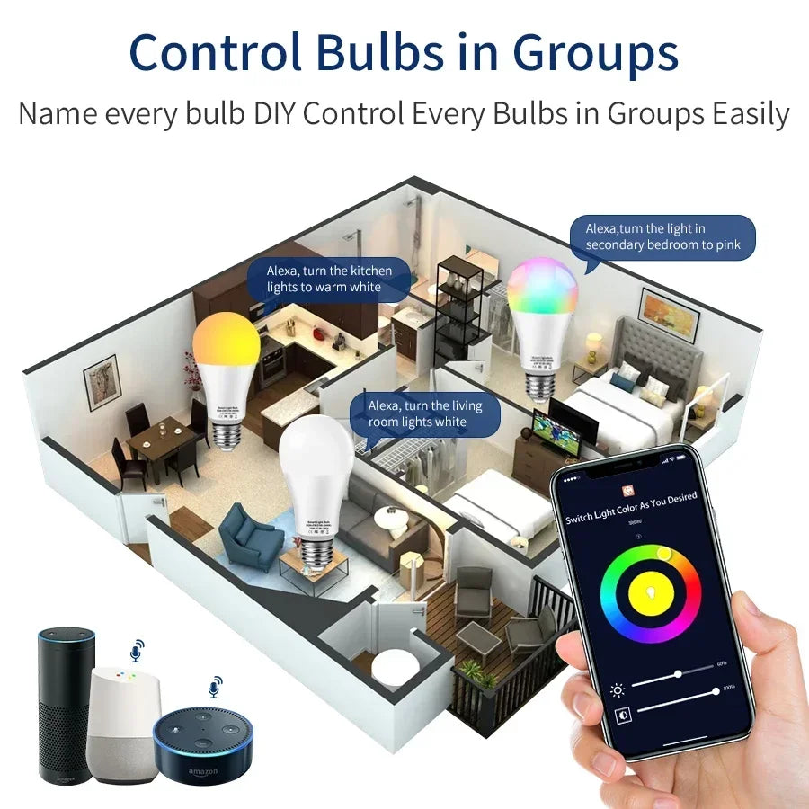 Smart WiFi RGB LED Light Bulbs with Voice Control