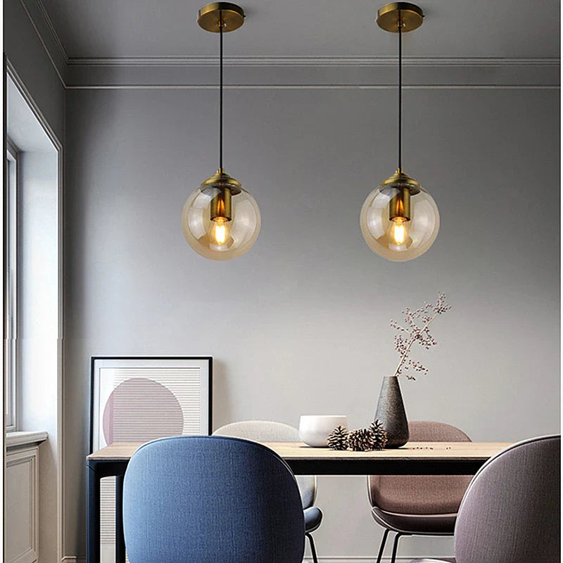 Nordic Glass Globe Pendant Light in Amber, Smoke Grey, Clear