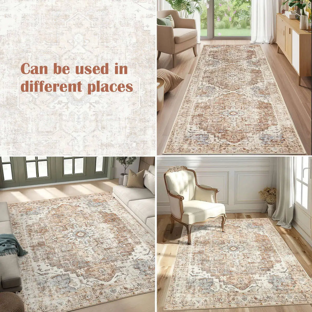 Foldable Non-Slip Oriental Style Medallion Rug for Home Decor