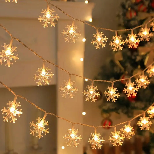 Christmas's LED Snowflake String Lights for Indoor & Outdoor Decor
