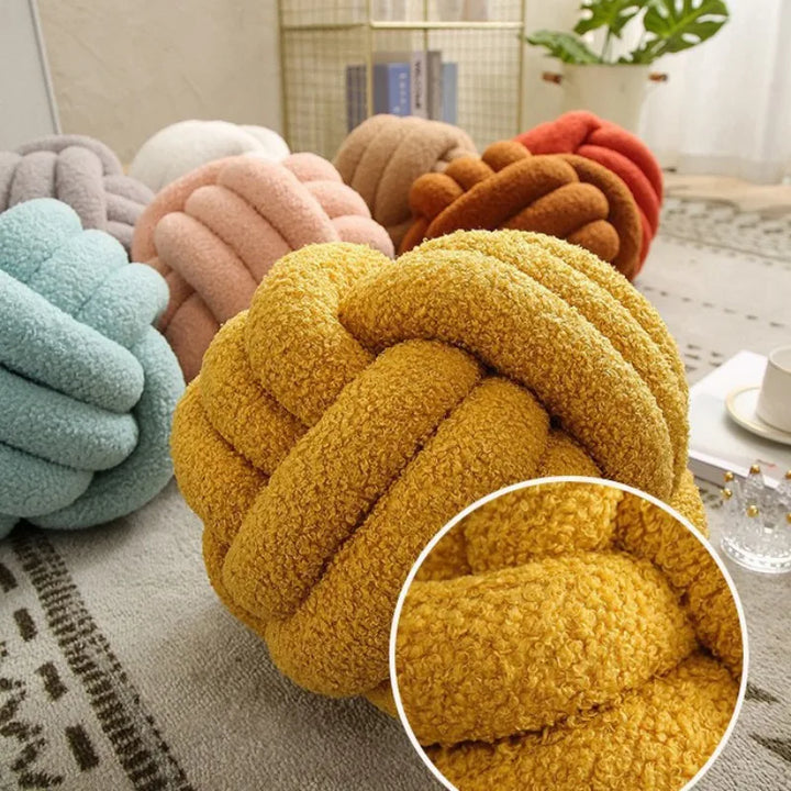 Cozy Hand-Knotted Sheepskin Throw Pillow with Ball Design-Orizon Depot