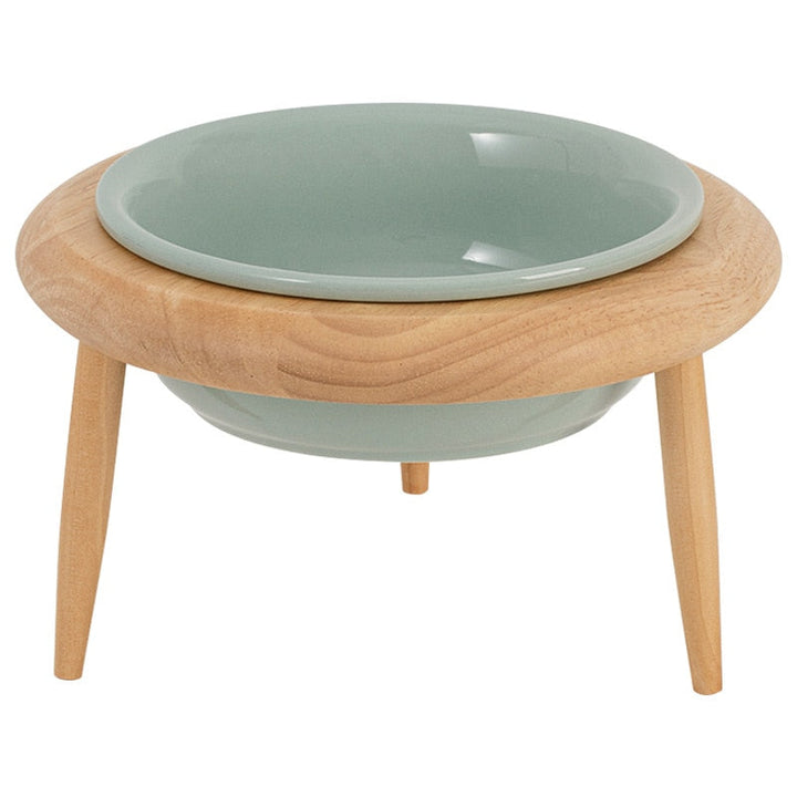 Ceramic Elevated Cat Bowl with Wooden Stand for Comfortable Feeding-Orizon Depot