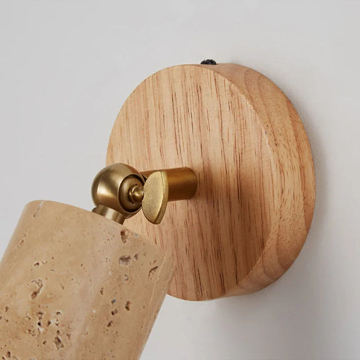 Wabi-Sabi Wall Lamp | Travertine and Wood Lighting Fixture